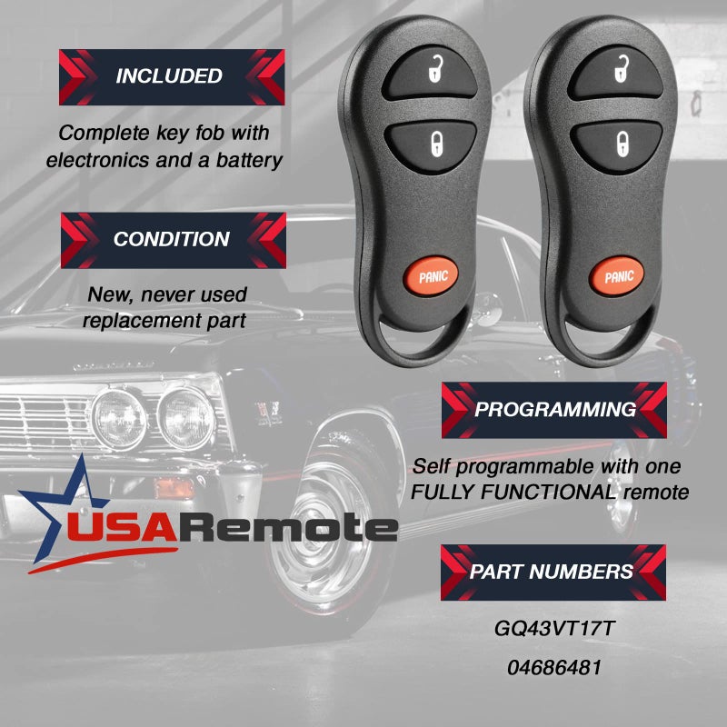 USARemote Key Fob fits 1999-2005 Chrysler Dodge Plymouth Keyless Entry Remote + Key (04686481 Y160-PT), Set of 2 - Image 3